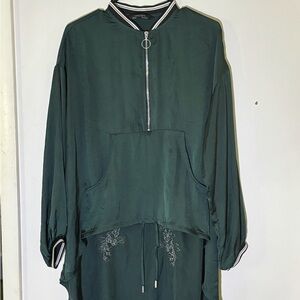 Zara Dark Green Bomber Jacket with Striped Collar